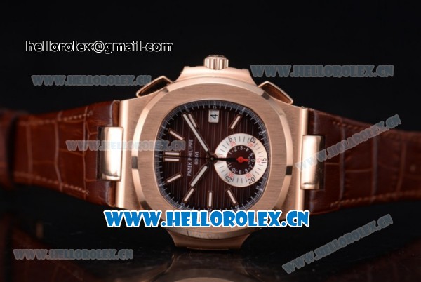 Patek Philippe Nautilus Clone PP 315 Automatic Rose Gold Case with Brown Dial Stick/Arabic Numeral Markers and Brown Leather Strap (BP) - Click Image to Close